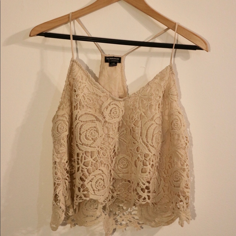 Beige Lace Crop Top by Hommage from Los Angeles